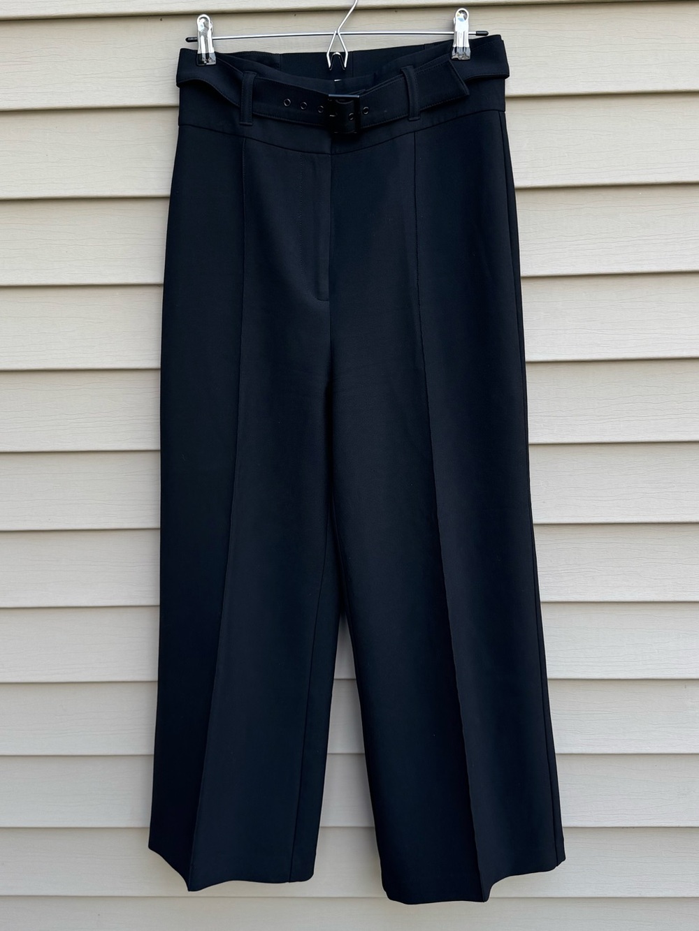 Veronica Beard Black Belted Wide Leg Trousers Pants Size 8 Portugal